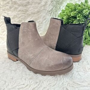 Sorel Women's Emelie Chelsea Leather Ankle Boots‎ Weatherproof Quarry Black sz 6